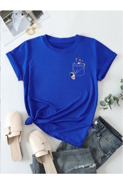 MOONBULL Γυναικείο μπλουζάκι Astronaut Pocket Planet με στάμπα Oversize