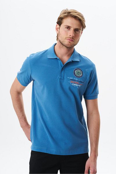 Arma Tricou albastru supradimensionat pentru bărbați, 100% bumbac, cu gât polo, imprimat Y 29374870502