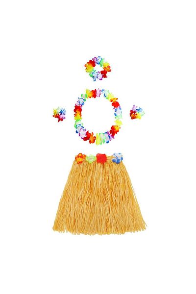 Skygo Adult and Children Compatible Luau Aloha Hawaii Orange Skirt and Colorful Necklace Crown 2 Pieces Bracelet Set