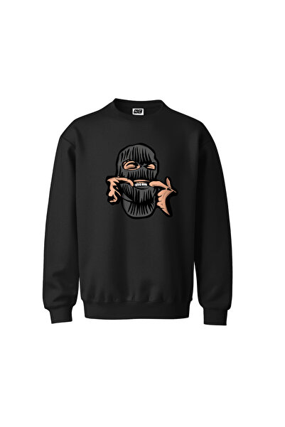 MASK Smile Tasarım Dijital Baskılı 3 iplik Şardonlu Sweatshirt Kazak