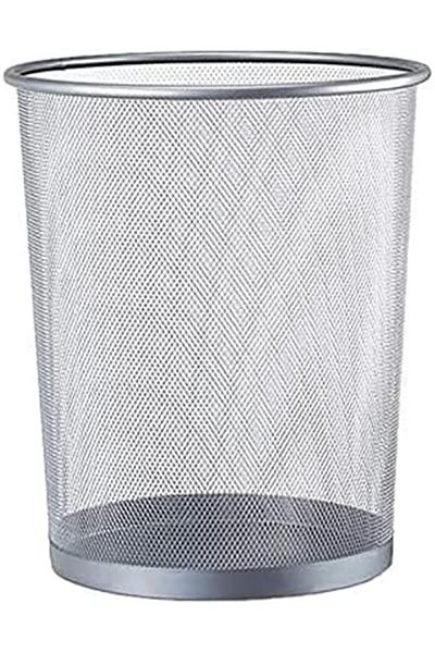 Generic Silver Metal Mesh Waste Paper Bin Wastebasket Trash Can Circular Garbage Bin for Office, Living Room