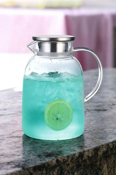 Senin Dükkanın 1800 ml Heat Resistant Glass Herbal Tea Pot with Metal Lid Glass Jug