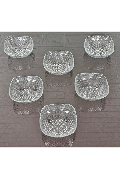 atabey home 6 Person Square Cut Decorated Snack Bowl Simple Glass Bowl 12 cm