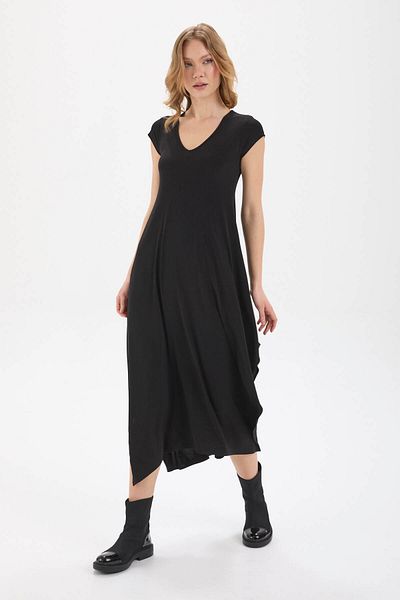 By Yaren Yazıcı V Neck Moon Sleeve Asymmetrical Detail Design Dress