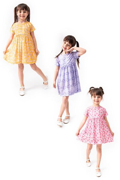 BUUFUU 3 Pieces Girl's Printed Short Sleeve Dress