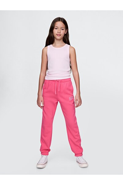 GAP Kız Çocuk Pembe Gap Logo Relaxed Havlu Kumaş Jogger Eşofman Altı