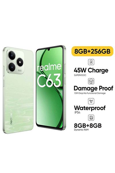 realme هاتف C63 ثنائي الشريحة باللون الأخضر، 8 جيجابايت RAM، 256 جيجابايت، 4G، إصدار الشرق الأوسط