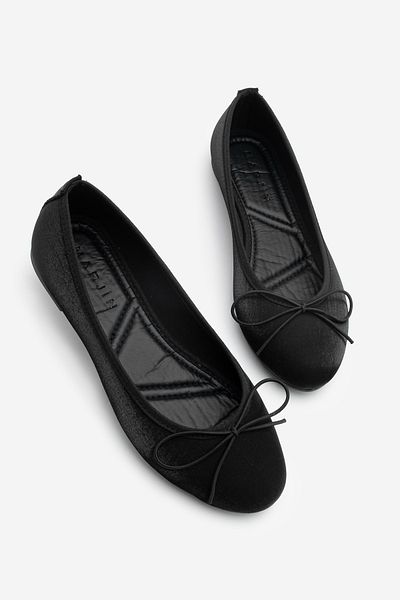 Marjin Ballerinas für Damen aus schwarzem Satin – Tovran mit Schleifendetail