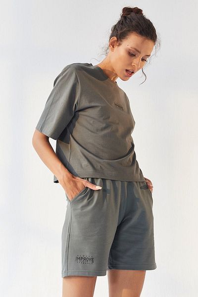 JANSO GROUP - Women's Fume2 Printed Short Sleeve Tshirt-Shorts Set 2 Pieces Cotton Large Size Oversize