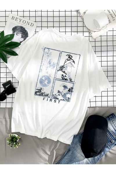 Bengi Clothing تي شيرت مطبوع بأكمام قصيرة وقصة كبيرة الحجم