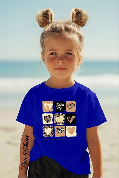 New Shine 1 tricou este un cadou pentru achiziții de 6 și mai sus în coș - Tricou pentru copii oversize cu imprimeu inimioare