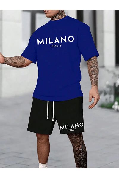Minikelya Milano Italy Letter Printed Men's Two-Piece Suit