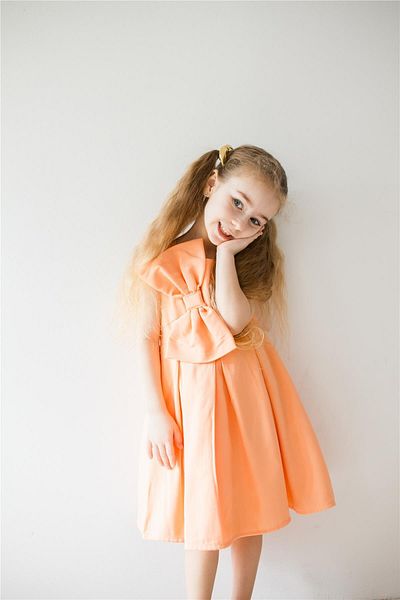 miabambim Bow Detailed Girl's Dress Salmon Salmon