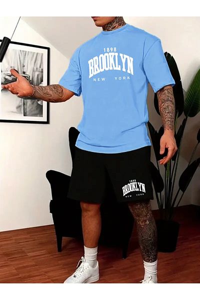 Minikelya Summer Men's Set Fashion T-Shirt and Sports Shorts Two Pieces