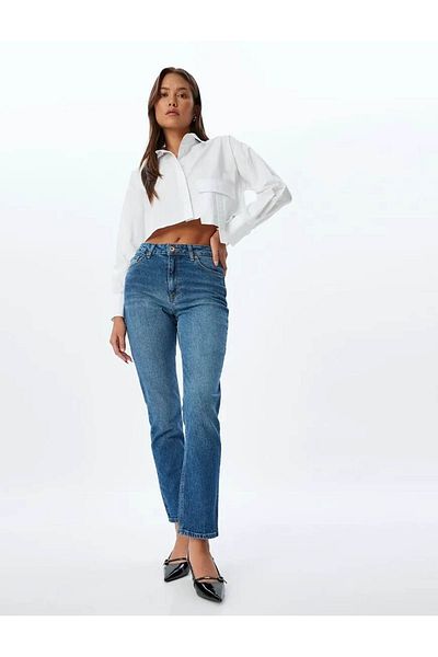 Koton Pantaloni de jeans pentru femei Slim Straight Fit Indigo 5wal40200md