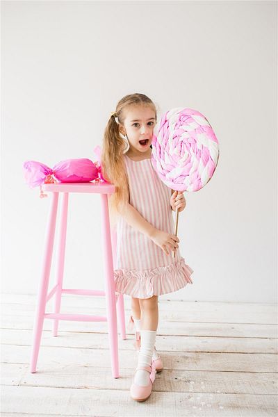 miabambim Pink Floral Detailed Striped Girl Dress