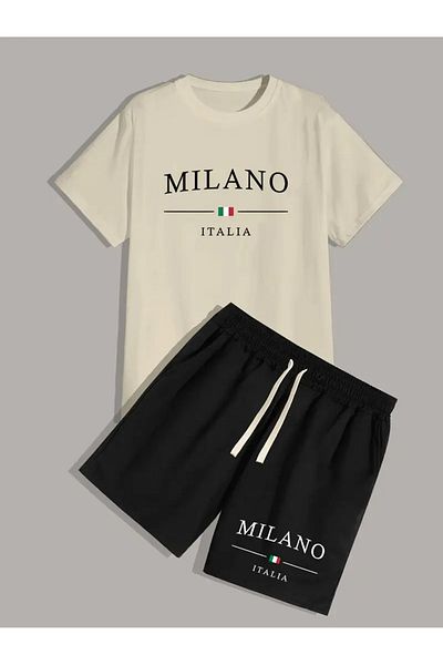 NEW TRENDY COLLECTİON Milano Italy Text Printed, Men's 2 Piece Outfit