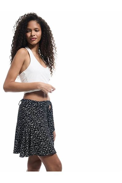 Koton Floral Mini Wrap Black Women's Shorts with Lace-Up Waist 5Sal40002Ik