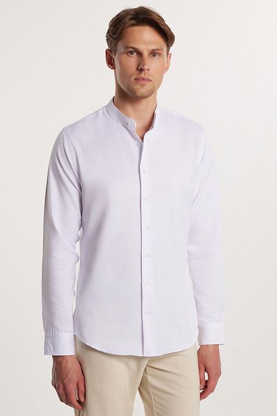 Tudors Bílá Slim Fit bavlněná košile - dlouhý rukáv, převládající límec