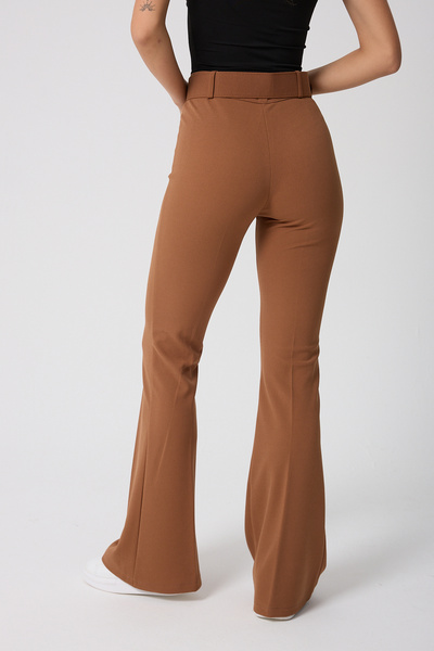 Montland Kadın Taba Kemerli Yüksek Belli İspanyol Paça Pantolon