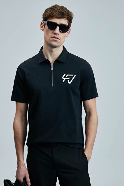 Lufian 111040224 Slash Smart Polo Neck T-Shirt Ανδρικό T-Shirt ΜΑΥΡΟ