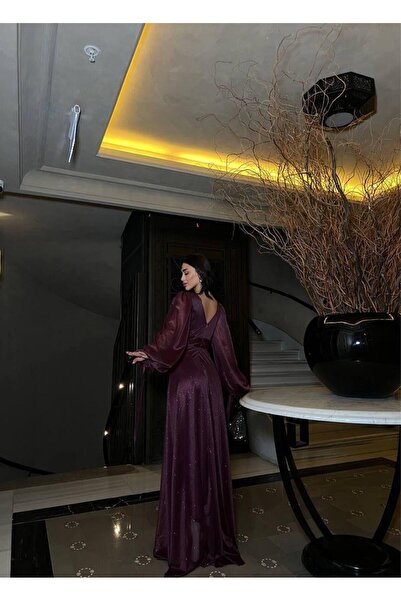 Modafeminen Simli Tül Abiye 583106 Mor