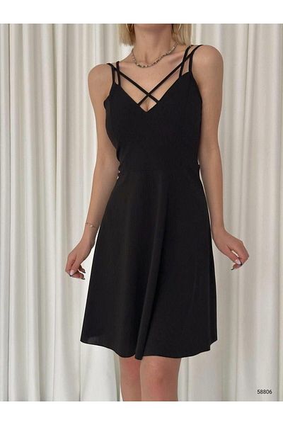 Modafeminen Φόρεμα Crepe με λεπτομέρεια στο στήθος 58806 Μαύρο