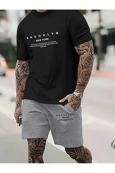 Minikelya Men's Casual Printed T-Shirt and Shorts Set