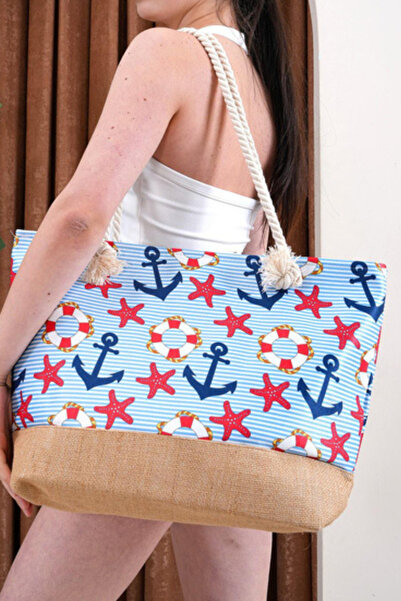 themoiss Γυναικεία τσάντα παραλίας Γυναικεία τσάντα παραλίας με λεπτομέρεια από γιούτα υψηλής ποιότητας με επένδυση