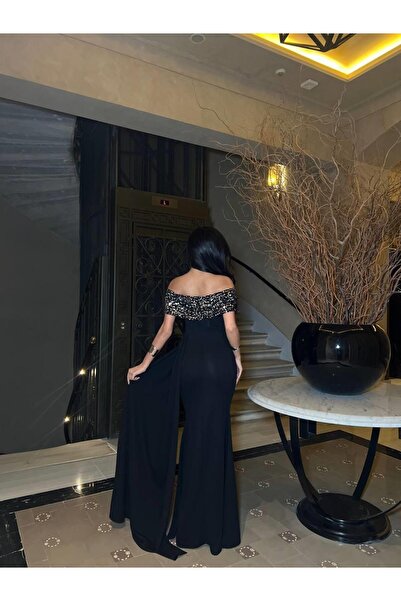 Modafeminen Scuba Krep Elbise Siyah 583194