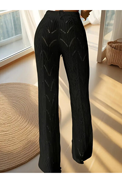 trend_ermege Moda Luna Women's High Waist Lace-Up Patterned Knitwear Beach Pants