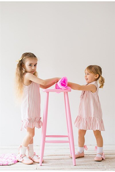 miabambim Çizgili Kız Bebek Pembe Elbise Pembe