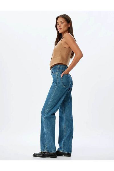 Koton Μακρύτερη ίσια εφαρμογή Jean Dark Indigo Γυναικείο Jean Παντελόνι 5wal40118md
