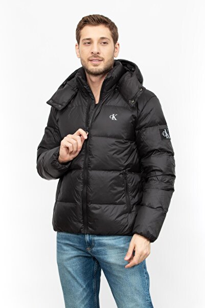 Calvin Klein Men's Winter Feather Padded Hooded Zippered Black Coat J30J325946 Beh
