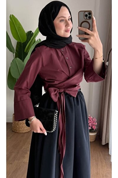 RecordHealing Kadın Bel Bağlamalı Kuşaklı Etek Üstü Gömlek