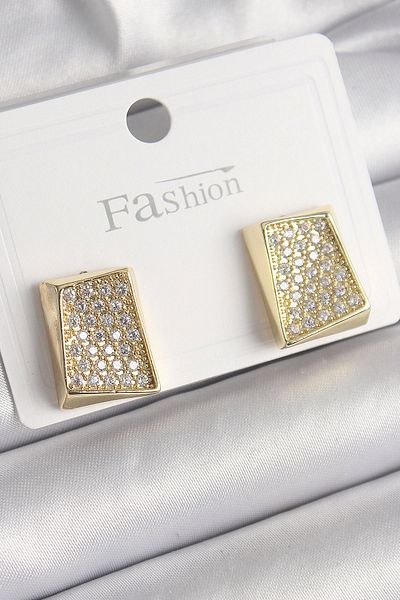TREND Brass Gold Color Zircon Stone Plate Model Women's Earrings