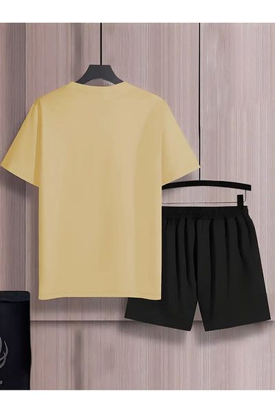 Minikelya Los Angeles Pattern Printed Short Sleeve Round Neck T-Shirt & Jogger Shorts Set