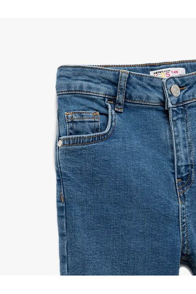 Koton Pantaloni de jeans pentru fete, indigo deschis, cu detaliu cu fante 5skg40118ad