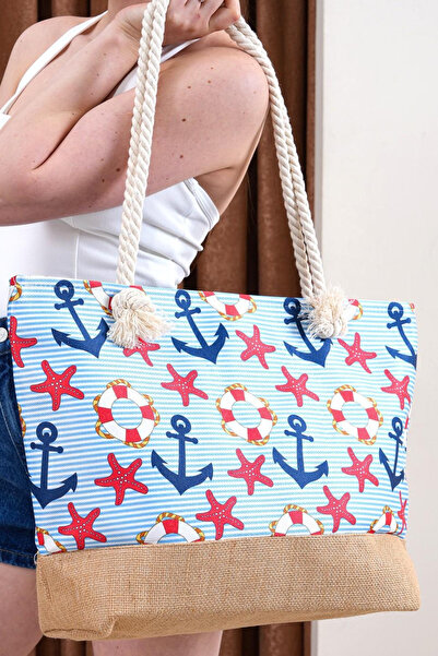 themoiss Γυναικεία τσάντα παραλίας Γυναικεία τσάντα παραλίας με λεπτομέρεια από γιούτα υψηλής ποιότητας με επένδυση