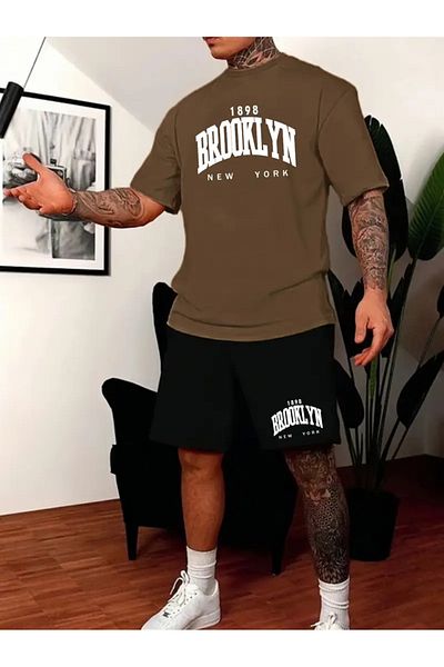NEW TRENDY COLLECTİON Summer Men's Set Fashion T-Shirt and Sports Shorts Two Pieces