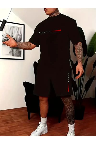 Minikelya Casual Round Neck Print T-Shirt and Shorts Set for Men, Fashion Print, Comfortable Fit