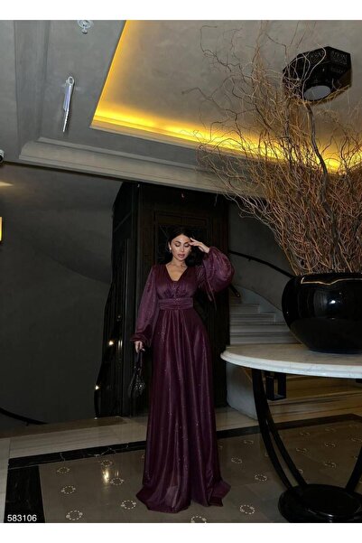 Modafeminen Simli Tül Abiye 583106 Mor