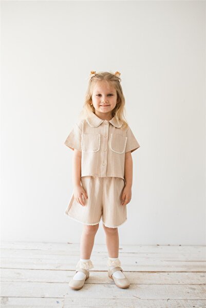miabambim Bež komplet košulje i šortsa za devojčice Čipka detalja