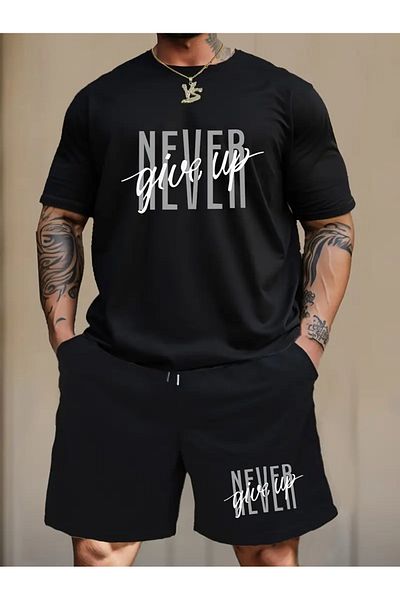 Minikelya Men's Fashion Never Ever Give up Letter Print Loungewear Set