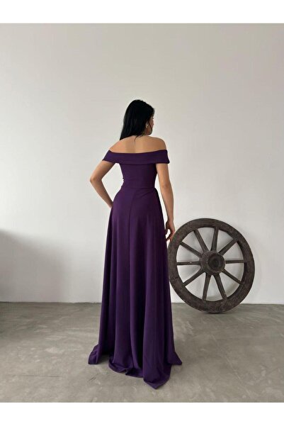 Modafeminen Βραδινό φόρεμα με λαιμόκοψη καγιάκ μακρύ φόρεμα 58819 μωβ