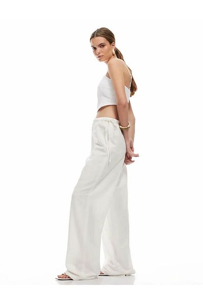 Koton Lacing Detailed Wide Leg Off-White Women's Trousers 5Sak40003Pw