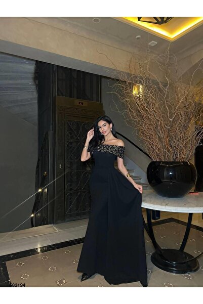 Modafeminen Scuba Krep Elbise Siyah 583194