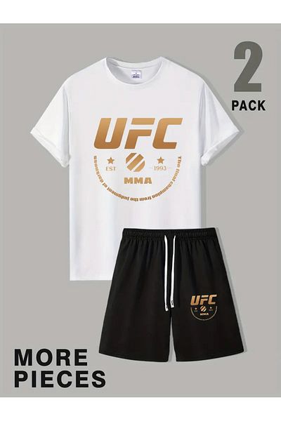 NEW TRENDY COLLECTİON New Men's Fashion Personality Ufc Letter Printed 2-Piece Casual Comfort Suit