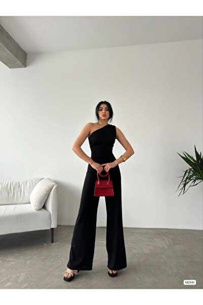 Modafeminen Tek Omuz Scuba Krep Tulum 582941 Siyah