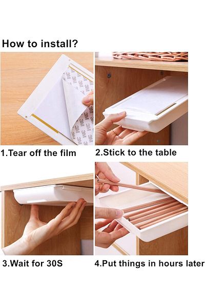 GELDİMİCOM Large Size Hidden Drawer Under Desk Adhesive Makeup Box Money Storage Pen, Brush Jewelry Organizer